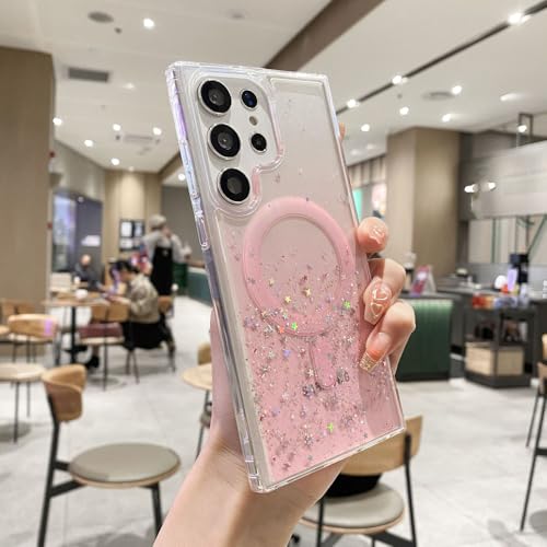 Coque transparente pailletée Rose pour S23 idéale au quotidien et en soirée