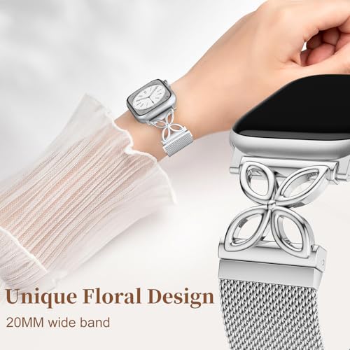 Epova Metal Strap Compatible with Apple Watch Se Strap 40mm 38mm 41mm 42mm Women - Mesh Loop Stainless Steel Magnetic Bands for iWatch Series 11 10 9 8 7 6 5 4 3 2 1 SE 3, Silver - Image 2