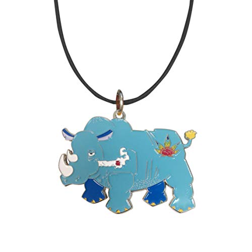 Pendentif rhinocéros en émail collier cordon noir style stoner