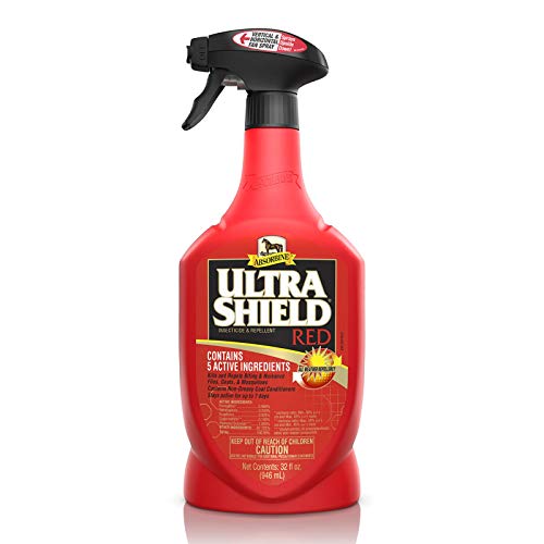 Absorbine UltraShield Red Fly Spray, Insecticide and Repellent for Horses & Livestock, Stays Active Up to 7 Days, 32oz Quart Spray Bottle