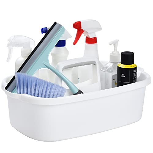Large Cleaning Supplies Caddy with Handle, Plastic Storage Bucket Organizer for Cleaning Products, Shower Caddy Basket for Car, Dorm, Bathroom, Garden, Kitchen -White