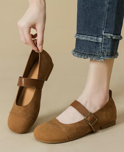 Womens Ballet Mary Jane Flats with Ankle Strap Comfortable Slip On Dress Shoes for Work Office Casual 2025 Fall2