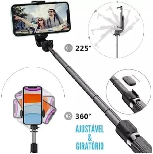 Bastão Pau de Selfie Mini Tripé e Monopé Retrátil 3 em 1 com Controle Disparador Remoto Bluetooh Cel