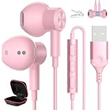 HGCXING USB Headphones for PC Laptop Magnetic 7.5ft Wired Earbuds Computer Headset with MICR Control Mute Noise Isolate Cord in Ear Gaming Earphone for MacBook Pro Office Work School Zoom Chromebook