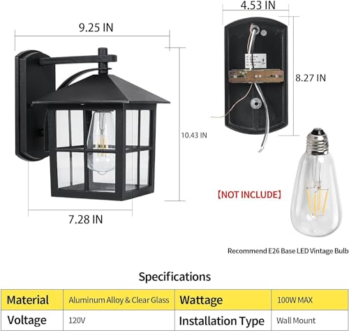 Outdoor Wall Light with Lampshade, Waterproof Matte Black Aluminum Exterior Light Fixture for Courtyard Corridor Hallway Doorways Porch Patio