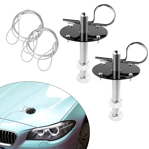 Hood Pins Kit for Car, Stainless Steel Hood Pin Plate Lock Clip with Racing Lanyard for Fixing Car Hood Cover, Universal Car Mods Automotive Exterior Accessories for Most Car Truck SUV (Black)