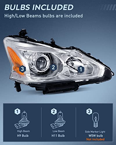 Image of Nilight Headlight Assembly for 2013 2014 2015 Altima 4 Door Sedan Advance Base Exclusive SL S SV Sense Replacement Headlamp Clear Projector Chrome Housing Amber Reflector