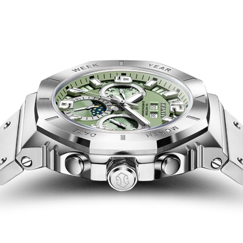 Image of OLEVS Men's Automatic Mechanical Watch Case Multi-Function Chronograph Moon Phase Year /Month /Date Display Stainless Steel Band Luxury Wrist Watch