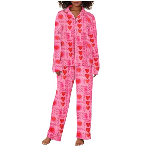 Conjunto de pijama para mujer, invierno, primavera, hogar, ocio, lazo, amor, suelto, imitación de color, pantalones de dormir, pantuflas de Navidad para niña, hot pink, XXL