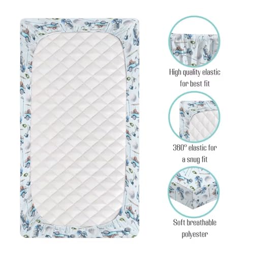 Image of Baby Boys Standard Crib Sheet Covers Golf Gear Sport, Watercolor Blue Ball Glove Car Stick Snug Fitted Toddler Mattress Sheet, Soft Stretchy Breathable Kids Nursery Bed Decor Gift 52 x 28