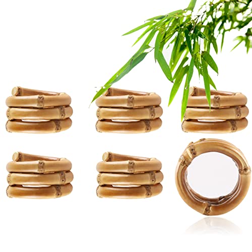 Natural Bamboo Napkin Rings Set of 6, Handmade Rattan Napkin