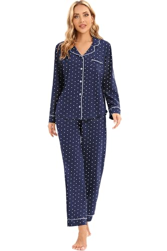 LUBOT 100% Cotton Pajamas for Women PJ Set Soft Button-Down 2 Piece Set Knitted Long Sleeve Sleepwear Loungewear XS-XXL2