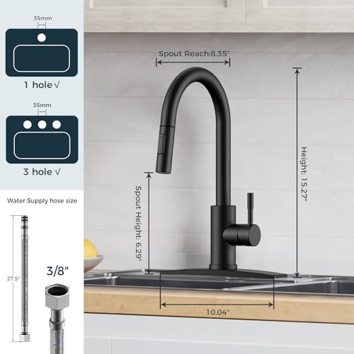 FORIOUS Black Kitchen Faucet with Pull Down Sprayer, High Arc Modern Classic Sink Faucet Stainless Steel with Deck Plate Fit for 1 or 3 Hole for Pot Filler Bar Farmhouse Laundry Rv by FORIOUS - Used condition - Image 6