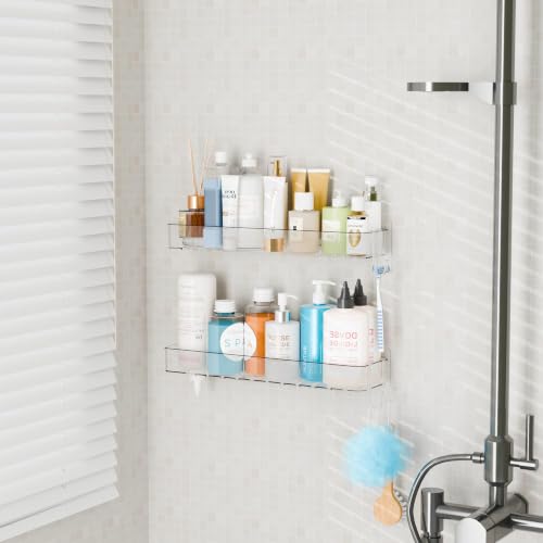Yieach 2 Pack Clear in Shower Organizers,Adhesive Shower Caddy,No Rust Acrylic Shower Shelves & Storage Rack,Plastic Bathroom Shelves,Bathtub Storage Organizer,Shampoo,Conditioner Holder for Washroom - Image 2
