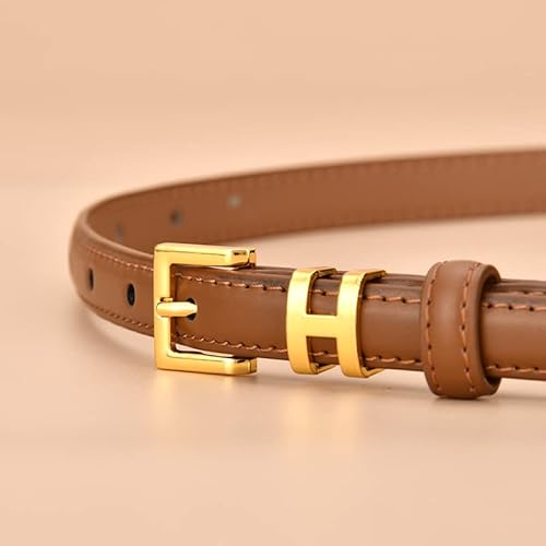 Women Gold H Design Skinny Leather Belt Thin Waist Jeans Belt For Pants In Pin Buckle Belt, Womens Belts For Dress (Orange, 102Cm(Fits Pants Size 25"-33")) #TOP4