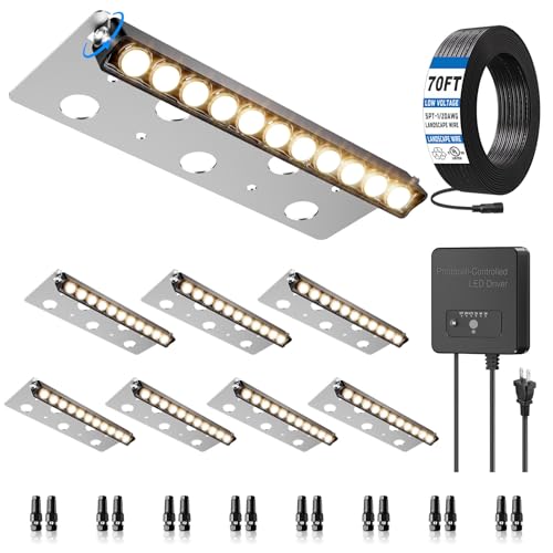8 Inch Retaining Wall Lights, 5W LED Hardscape Lighting with Sensor Transformer, 12-24V AC/DC 2700K Low Voltage LED Landscape Lighting Kit, IP68 Water