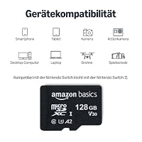 Amazon Basics microSDXC-Speicherkarte mit Adapter in voller Größe, A2, U3, Lesegeschwindigkeit bis zu 100 MB/s, 128 GB, Schwarz – Ansicht 3
