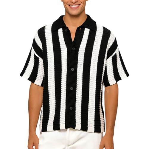 Chemises tricotées pour homme à rayures d'été avec revers et boutons