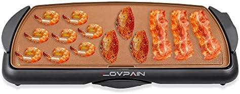 Electric Griddle with Copper Ceramic Titanium Coating: Non-stick, Easy Cleaning, Large Submersible Cooking Surface, Make 15 Eggs and Pancakes at Once, 10.5" x 20", Copper