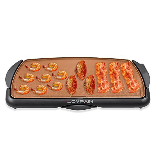 Electric Griddle With Copper Ceramic Titanium Coating: Non-Stick, Easy Cleaning, Large Submersible Cooking Surface, Make 15 Eggs And Pancakes At Once, 10.5" X 20", Copper #TOP28