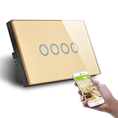 Interruttore Tapparelle Wifi, 4 Gang Smart Switch Wifi APP. Interruttore della lampada di controllo, interruttore in vetro di cristallo WIFI2.4G. Hz. Interruttore Tapparelle Avvolgibile Wifi(Gold WIFI