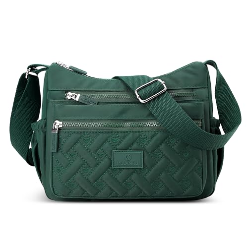FORRICA Women Shoulder Bag Multiple Pockets Crossbody Bag Lightweight Water-resistant Polyester Messenger Bag for Travel Commuting Green