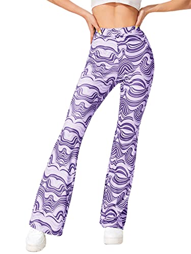 SOLY HUX Women s Printed High Waisted Bell Bottom Flare Leg Pants Purple Allover Print XS