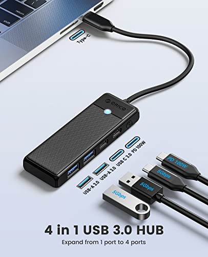 Image of ORICO USB C Hub 4-in-1 to Multiport Adapter with 100W Power Delivery, USB-C Data Port, 2 3.0 Ports, Splitter for MacBook Pro, Air, iPad XPS, and More