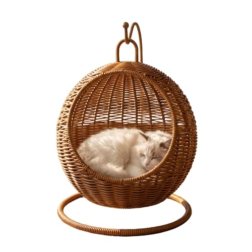Kangnice Imitation Rattan Cats Basket Hanging Hammock Bed for Small Space Comfortable Small Cats Nest for Indoor and Outdoor