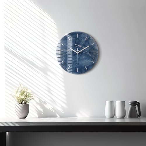 Horloge en Verre Wallfluent 30 cm sans tic-tac Style Marbre Bleu