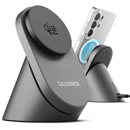 Qi2.2 Certified Magnetic Charging Stand for Samsung [25W] Compatible with MagSafe Super-Fast Wireless Desktop Phone Charger for S26 Ultra S25 Plus Adapter Included [Active-Cooling Technology]