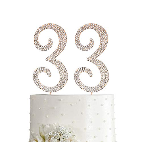 Magjuche Gold 33" Crystal Cake Topper, Number 33 Rhinestones 33Rd Birthday Cake Topper, Men Or Women Birthday Or 33Th Anniversary Party Decoration Supply #TOP3