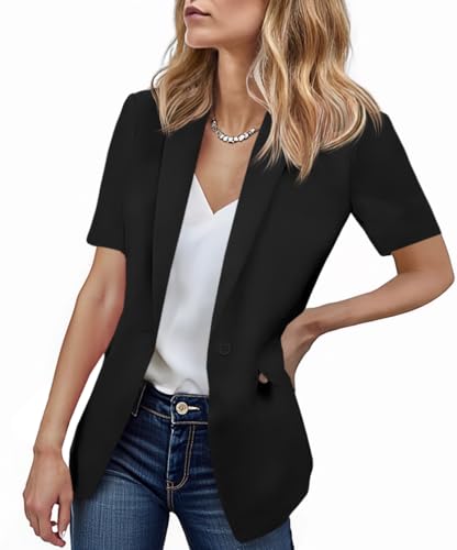 Cicy Bell Women's Casual Blazer Short Sleeve Lapel Open Front Work Office Suit Jacket