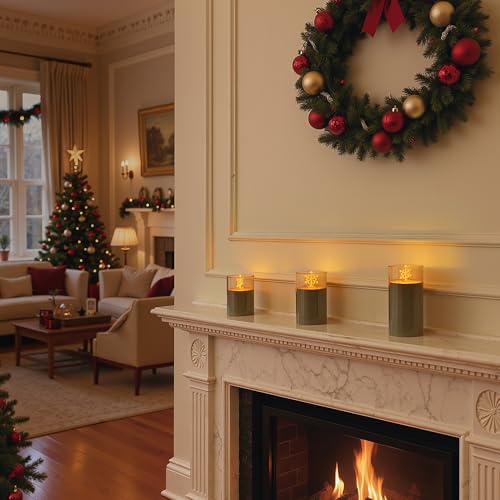 Image of L LOHAS LED Electronic Candle Night Lights with Remote | 3-Pack Snowflake LED Flameless Candles Battery Operated Flickering Night Light 5 Brightness Levels & Timer Holiday Home Decor
