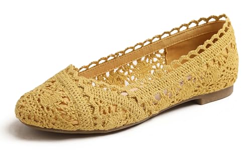 Image of FEVERSOLE Women's Comfort Breathable Knit Crochet Shoes Lace Ballet Flats