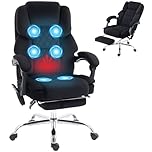 HOMCOM Office Chair with 6-point Vibration Massage and Heat, Velvet-feel Fabric Desk Chair with Footrest, Linkage Armrests, High Back, Adjustable Height, Reclining for Home Office, Black