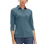 Women's 3/4 Sleeve Polo Shirts Moisture Wicking Performance Knit Tops Fitness Workout Running Sports