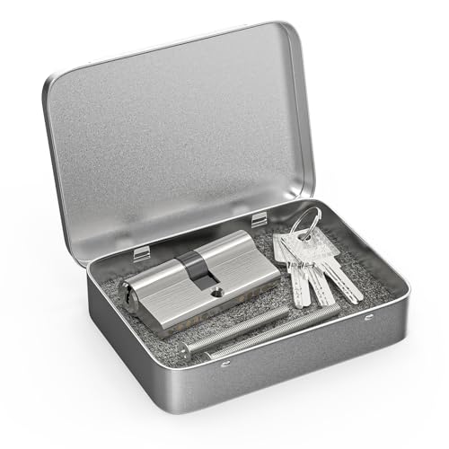 MANICAF Schließzylinder, Profilzylinder 30/30, Zylinderschloss, Profil-Doppelzylinder mit 3 Schlüsseln, Euro Messingzylinder Satin Zink Finish Querlöcher