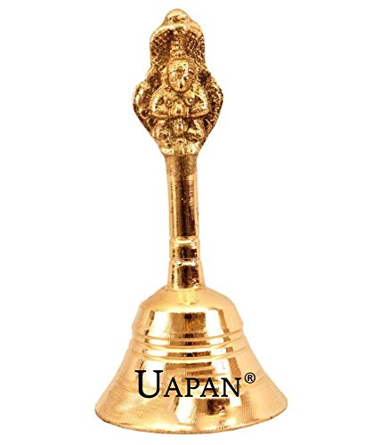 UAPAN Brass Pooja Bell (5 inch_Nagpari, Gold)