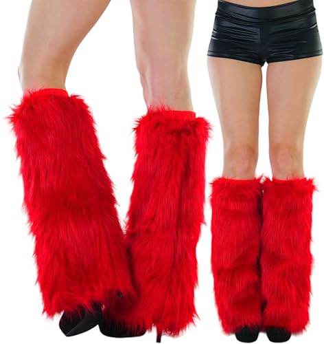 Image of ToBeInStyle Women's Faux Vibrant Fur Retro Daring 60' Inspired Ravewear Knee High Leg Warmers