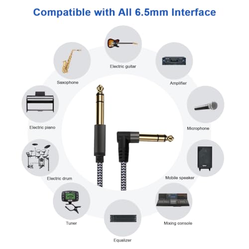 Image of Verilux Electric Guitar Cable 6.35mm 9.8FT /3M, 6.35mm Male to 6.35mm Male Aux Cable with Hi-Fi Sound Nylon Braided, 6.35mm Aux Stereo Audio Cable Gold-Plated for Amps, Electric Bass & Guitar, Speaker