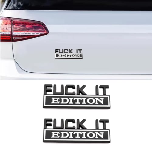 CARRUN 2 Pcs Fuck IT Edition Emblem Car Side Rear Front Hood Trunk Door Bumper Metal Badge 3D Decal Sticker Fit for F-150 F250 F350 Silverdo 1500 2500 Sierra GMC Chevy Truck SUV, Black White (CR-2FI)