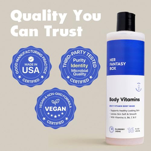 Image of Her Fantasy Box | Body Vitamins Moisturizing Body Wash - Multi-Vitamin Cleanser with Vitamins A, B6, C & E, Hydrating & pH Balanced, Vegan & Cruelty Free, 16 oz