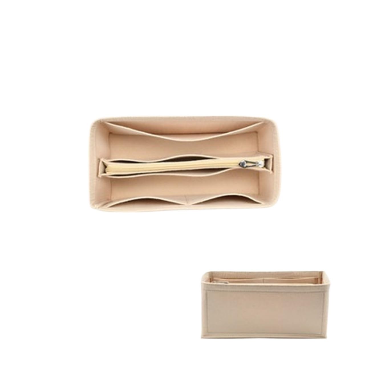 NJIEzhao Felt Handbag Insert Makeup Bag Organizer Insert For Handbag Organiser Divider Shaper Protector Compartment Inner(Beige middle zipper,Birkin 30)