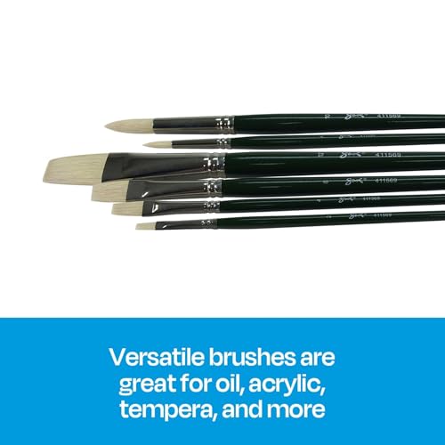 Image of Sax Olympia Interlocked Hog Hair Bristle Long Handle Paint Brushes, Assorted Sizes, Set of 6