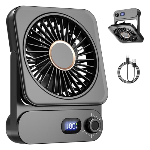 Dealswin Ventilador de Mesa Silencioso, Ventilador Magnético para Crucero con Control de 100 Velocidades y Pantalla LED, Ventilador Portátil Recargable USB para Dormitorio Oficina Viaje（Negro）