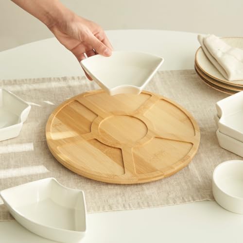 Vencier Lazy Susan Rotating, Revolving Dip Set Snack Bowl Serving Platter with 6 Ceramic Dishes Dips, Snacks & Appetisers - Image 9