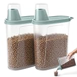 Citylife 2 Pack Dog Food Storage Container Airtight Cat Pet Food Storage Container with Measuring Cup Pour Spout Food Dispenser for Dog Cat Bird, 16.7 * 7.5 * 22.8 cm, 2 * 2.3 L (Green)