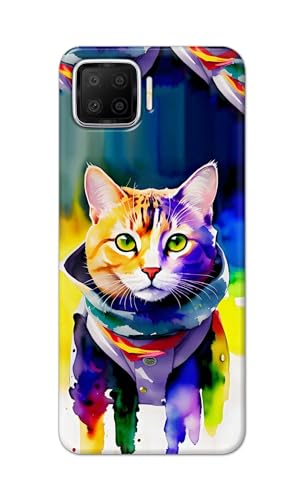 Image of Printed Hard Back Cover for Oppo F17 Back Cover (Coloured Cat) -190724(EA)