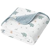 Konssy Muslin Baby Blankets for Girls Boys, 100% Cotton Crib Blanket for Baby Infant Toddler, Super Soft and Lightweight Nursery Blankets 40'x36' (Elephant)